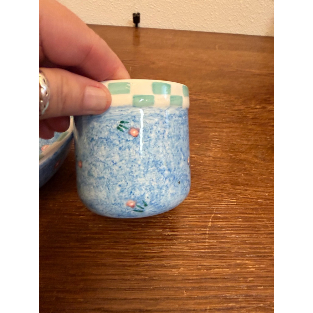 Papel Giftware Bunny Bowl & Cup Set Blue Spongeware Easter Rabbit Country Kitche - Picture 2 of 6